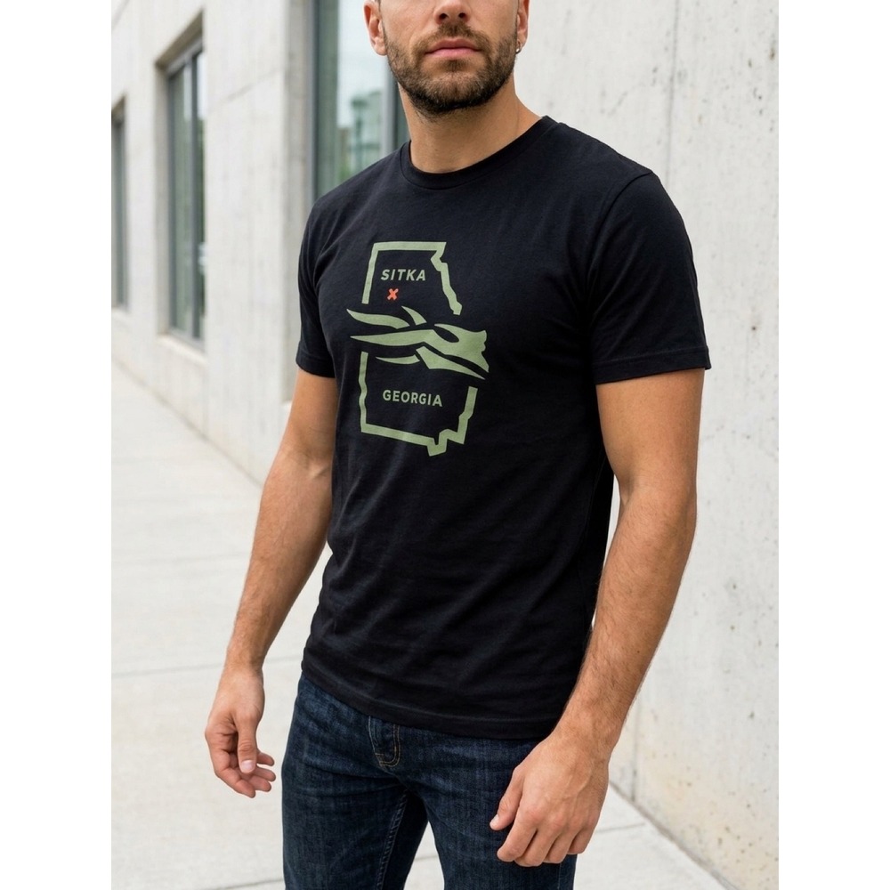 Sitka Gear Mens Georgia State Graphic T-Shirt Black Small S Short Sleeve Tee